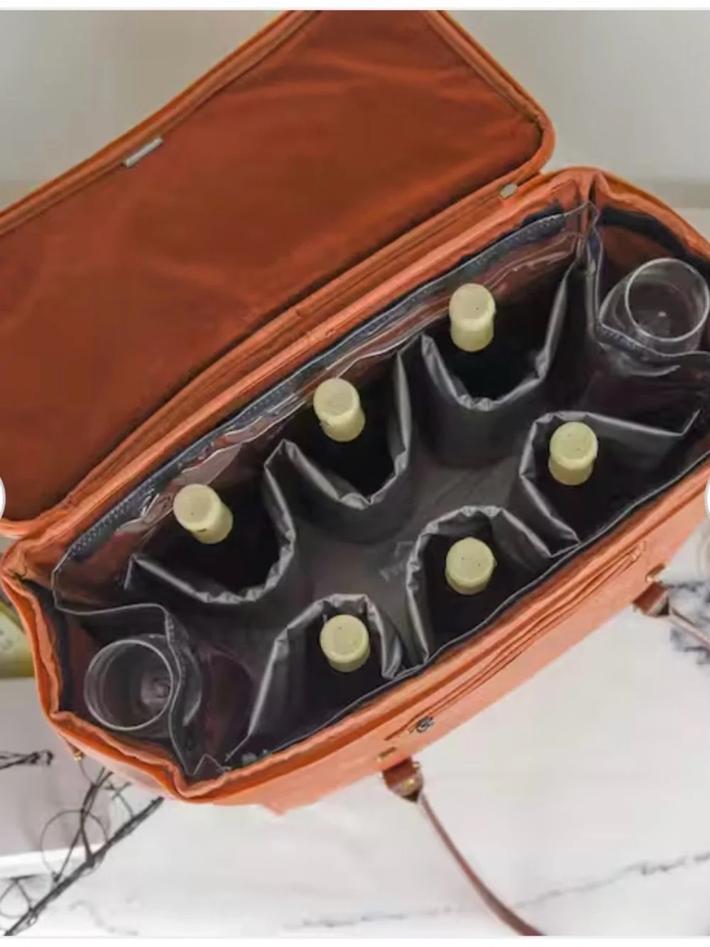 Foreshore Insulated Wine Bottle Carrier and Leather Messenger Bag for Men - Tan